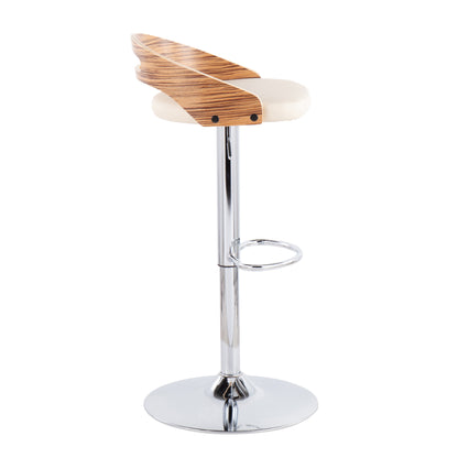 Cassis Mid-Century Modern Adjustable Barstool with Swivel in Zebra Wood and Cream Faux Leather by LumiSource