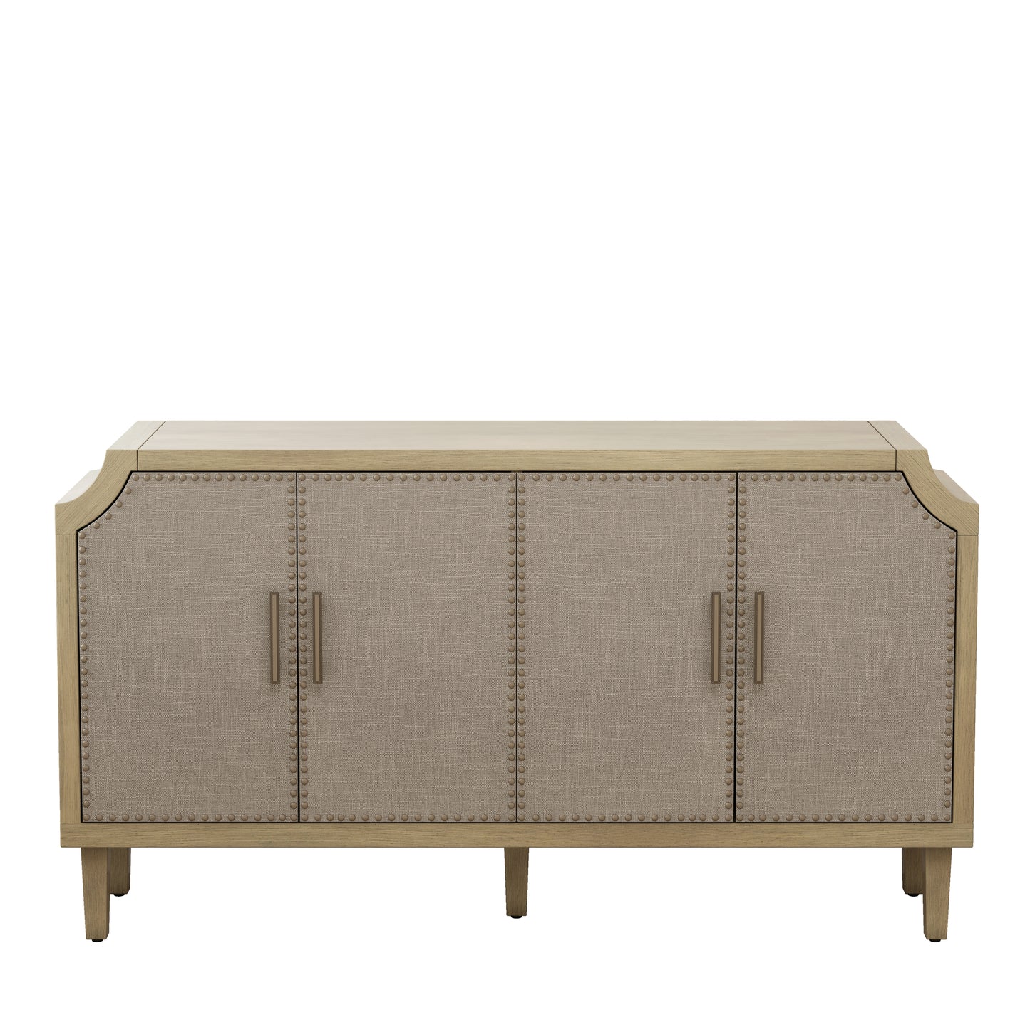 59.84"Retro Industrial Style Rivet Decor 4-Door Cabinet, Linen Decorated Doors, for Bedroom, Living Room, Office, Easy to Assemble