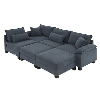 Wide Seat Corduroy Modular Sectional Sofa Bed,Sleeper Couch Set with Armrest Pillow,6 Seat Free Combination Sofa with Ottomans,Oversized Indoor Furniture for Living Room, 2 Colors