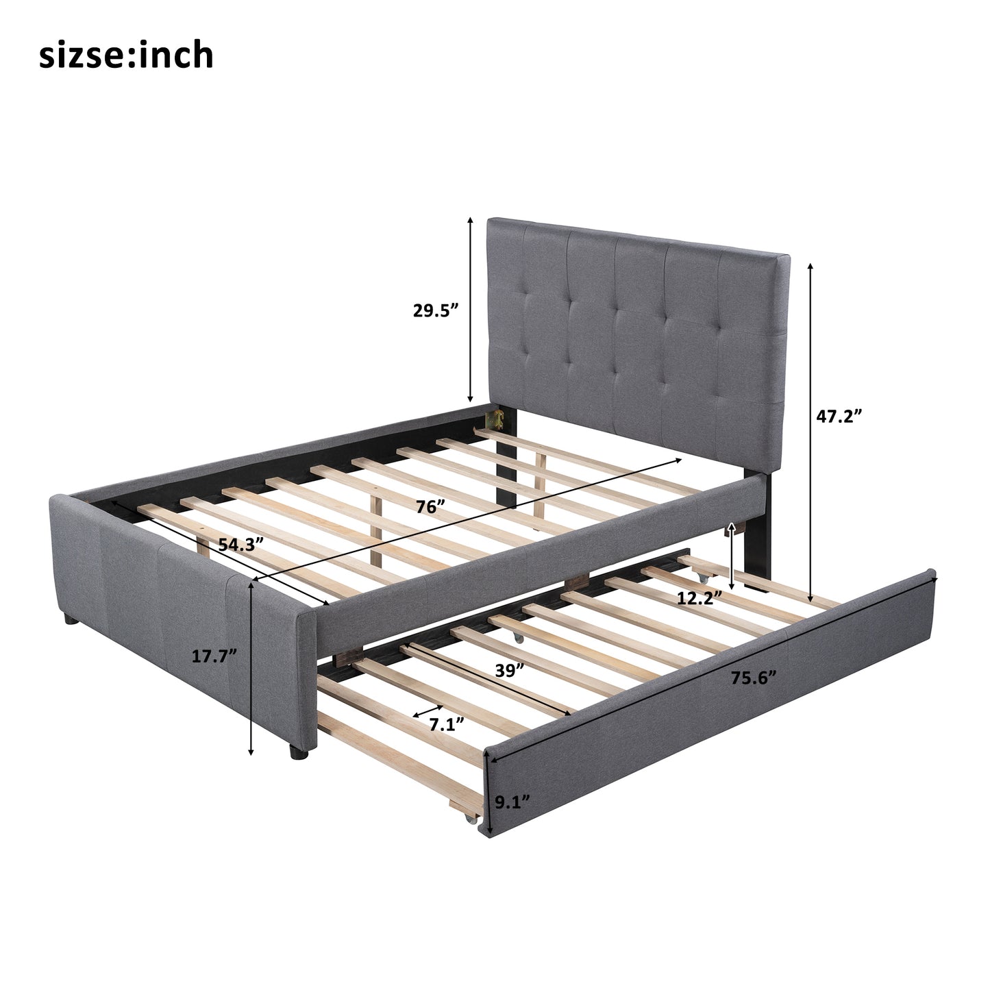 Ulpholstery Bed (Trundle and Rails)