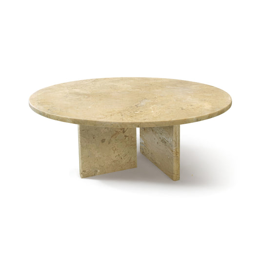 Glod Yellow Beige Natural Marble Coffee Table, Versatile Living Room Table, Ø27.6 h12.6 Inch, Genuine Marble