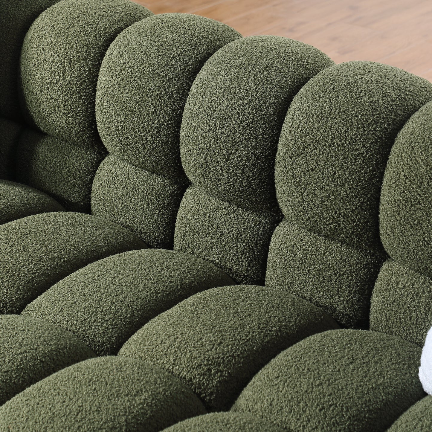 84.3 length ,35.83" deepth ,human body structure for USA people,  marshmallow sofa,boucle sofa ,3 seater, OLIVE GREEN BOUCLE