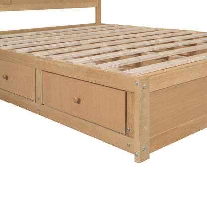 Queen Size Wood Platform Bed with Underneath Storage and 2 Drawers, Wood Color