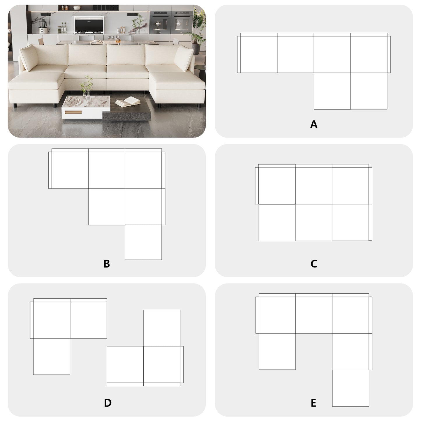 Modular Sectional Sofa, Convertible Sofa Seat With Storage, Sleeper Sectional Sofa Set, Fabric Flexible Modular Combinations for Living Room