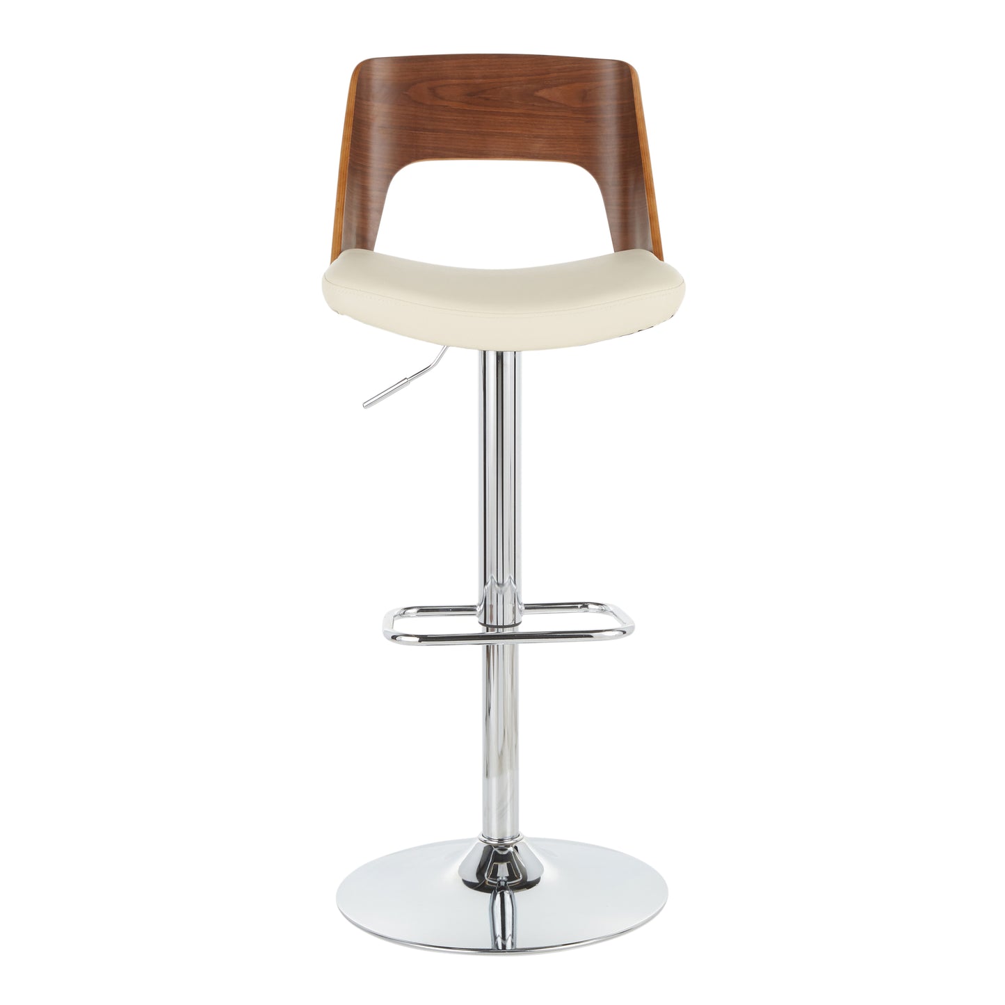 Valencia Mid-Century Modern Adjustable Barstool with Swivel in Walnut and Cream Faux Leather by LumiSource