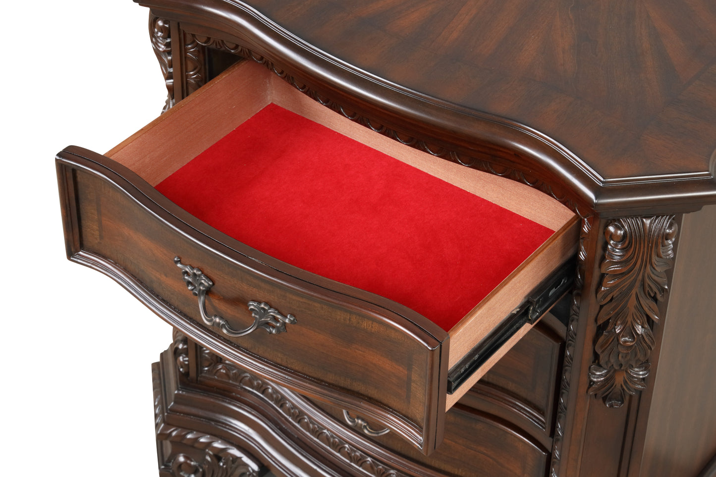 Traditional Style 3-Drawer Night stand With metal drawer pulls Made with Wood in Walnut