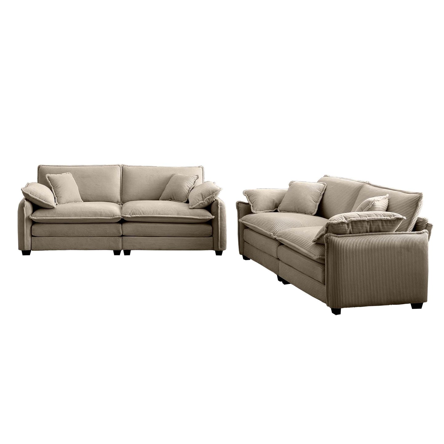 Modern Living Room Sofa Two-Piece Set, Suitable for Living room and Bedroom Sofa Set, Consists of two pieces of 2 Seater Sofa,Tan Corduroy