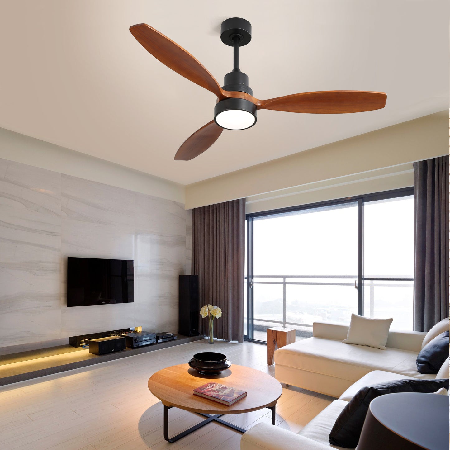 52 Inch Integrated LED Indoor Low Profile Ceiling Fan with Light and Remote Control for Patio Living Room
