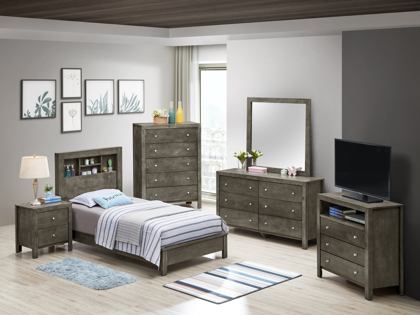 Tranquil Gray Transitional Bed For Comfort