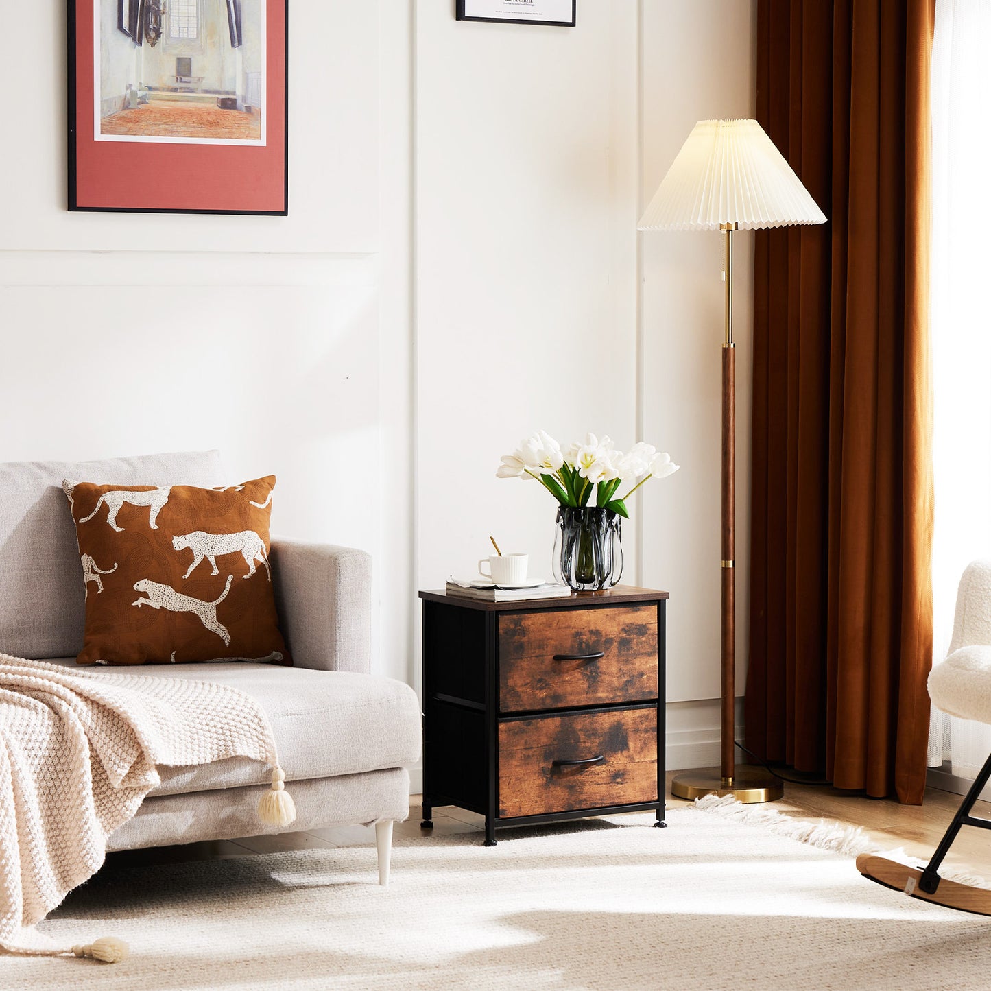 Drawers Dresser Chest of Drawers,Metal Frame and Wood Top,brown,two packs