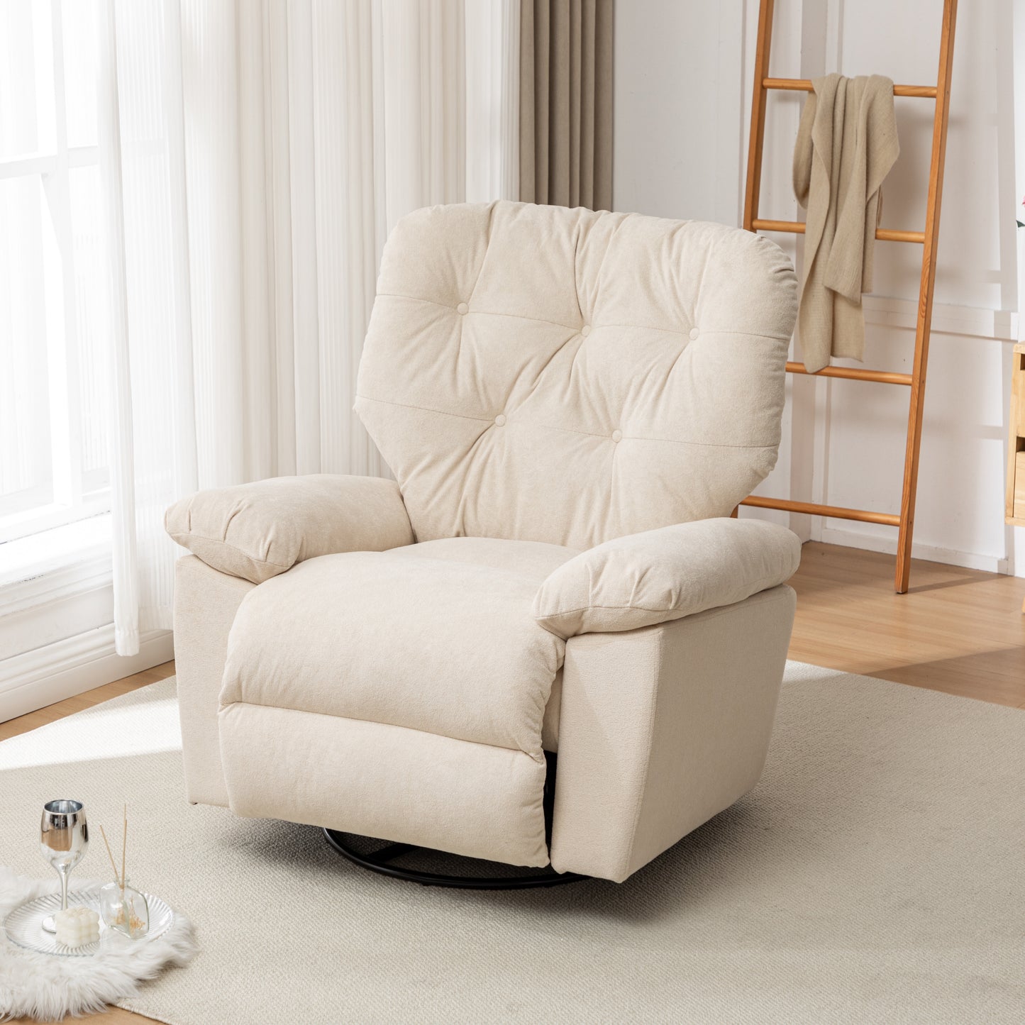 Beige Relaxing Recliner Chair,Soft Artificial Fleece, Overstuffed, Swivel, Glider, Side Pocket