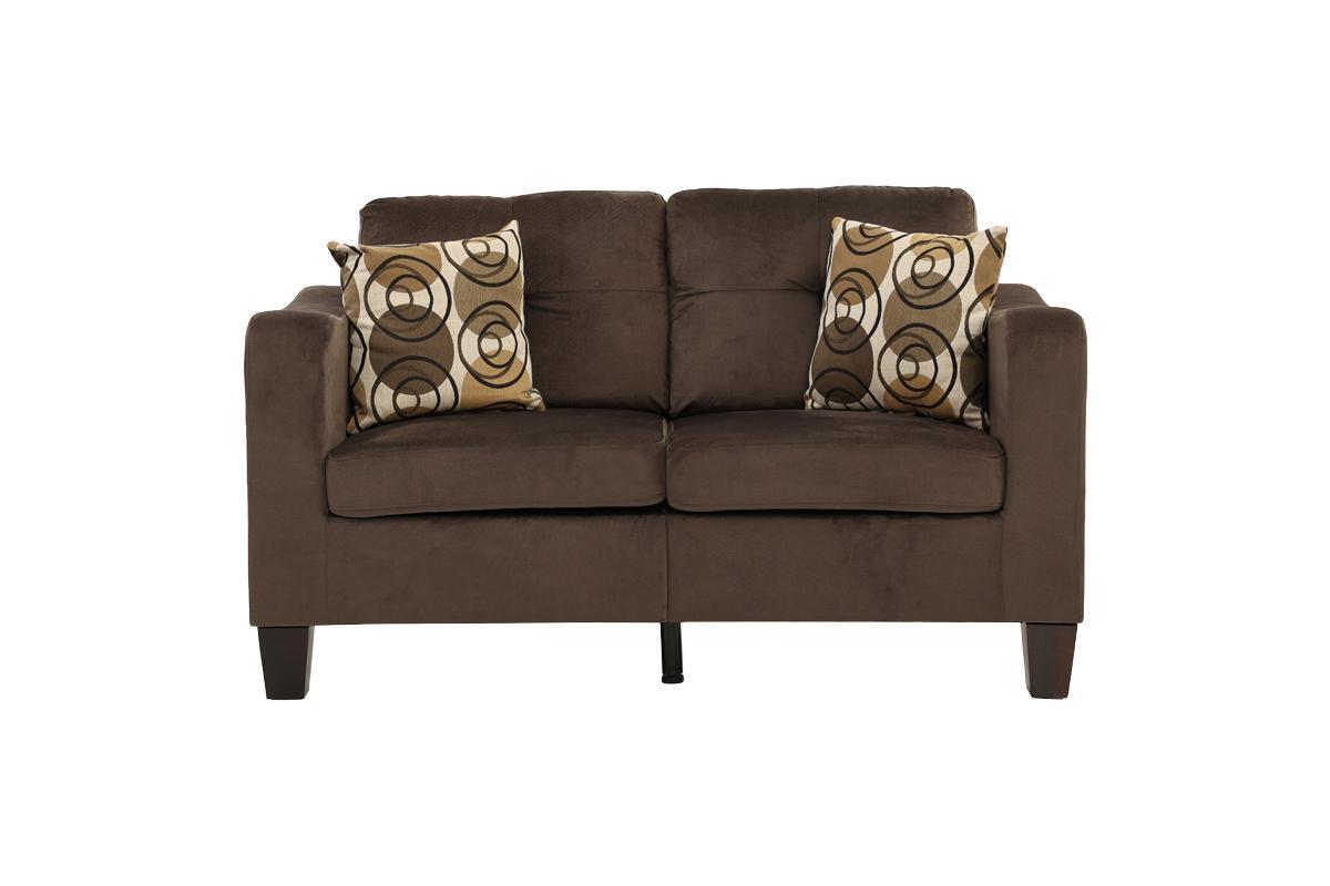 Living Room Furniture 2pc Sofa Set Chocolate Polyfiber Sofa And Loveseat w pillows Cushion Couch