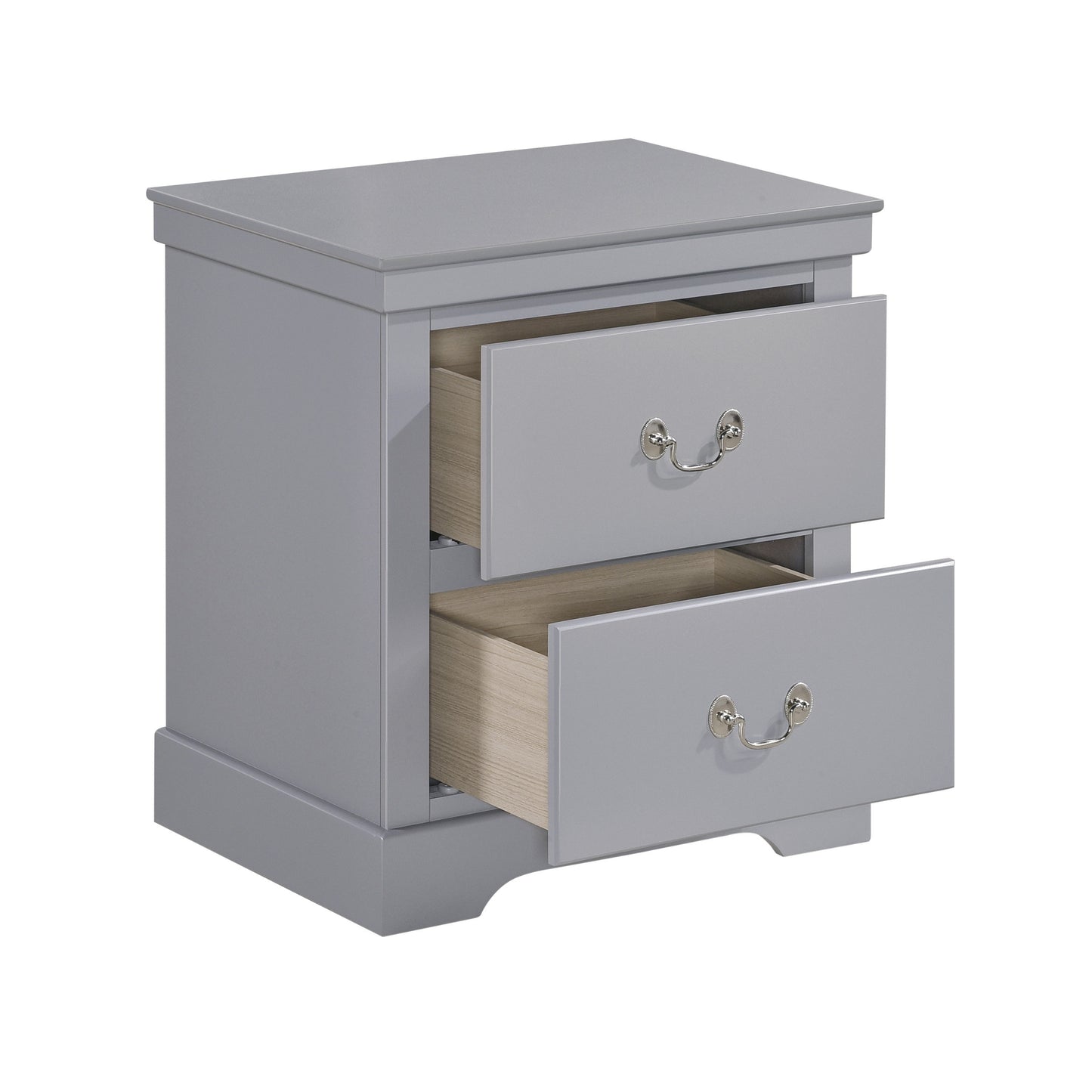 1pc Classic Traditional 2 Drawers Nightstand Gray Finish Bedroom Furniture Wooden Bedside Table Cabinet