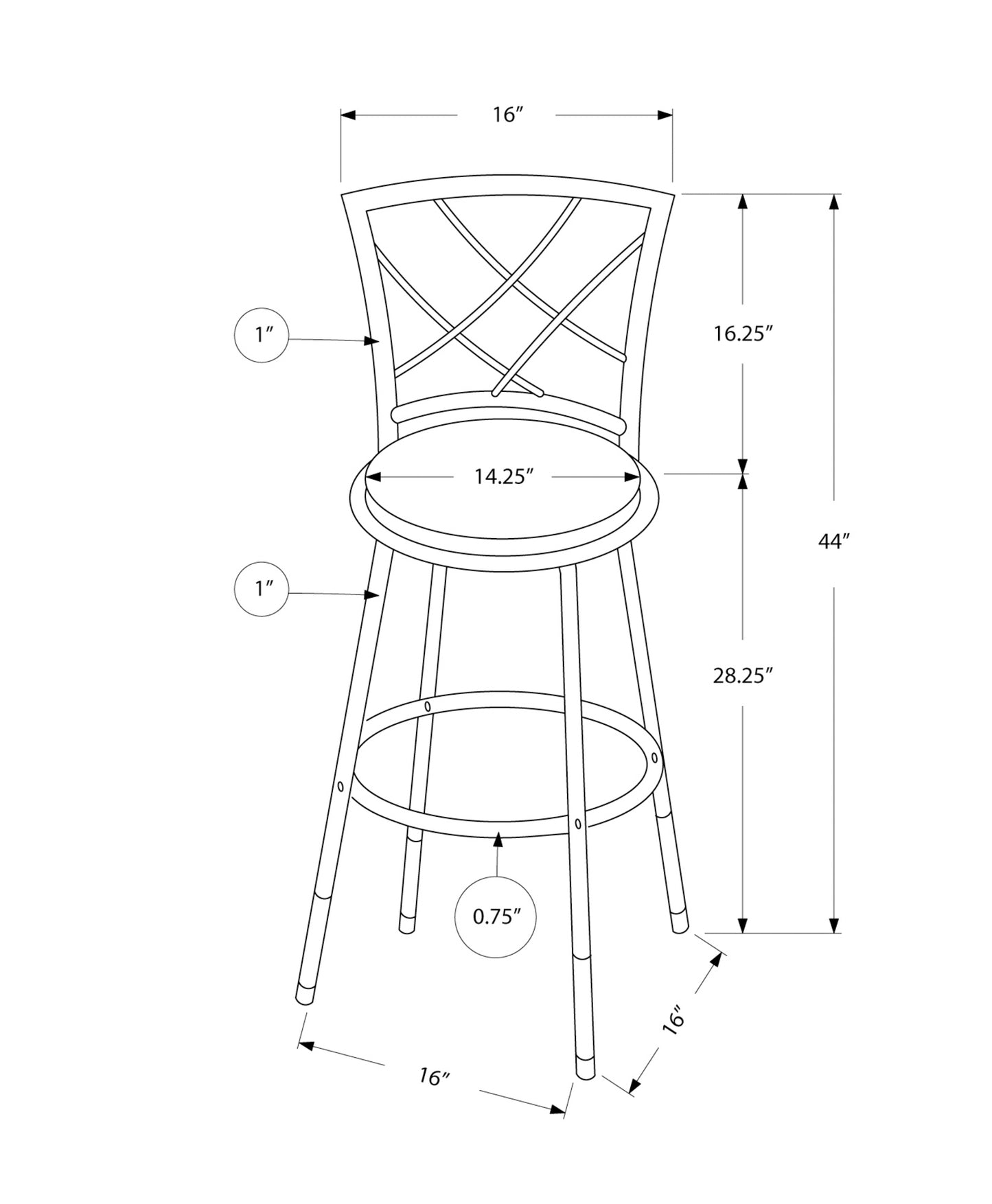 Bar Stool, Set Of 2, Swivel, Bar Height, Black Metal, Leather Look, Contemporary, Modern