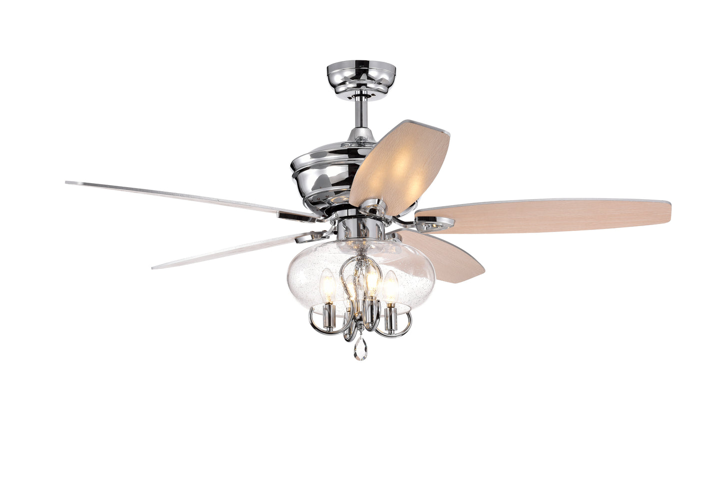 52" Crystal  Chandelier Fan with Remote, Classic, Glam, Traditional, Transitional for Home, Kitchen, Dining Room, Guest Room, Living Room, Chrome