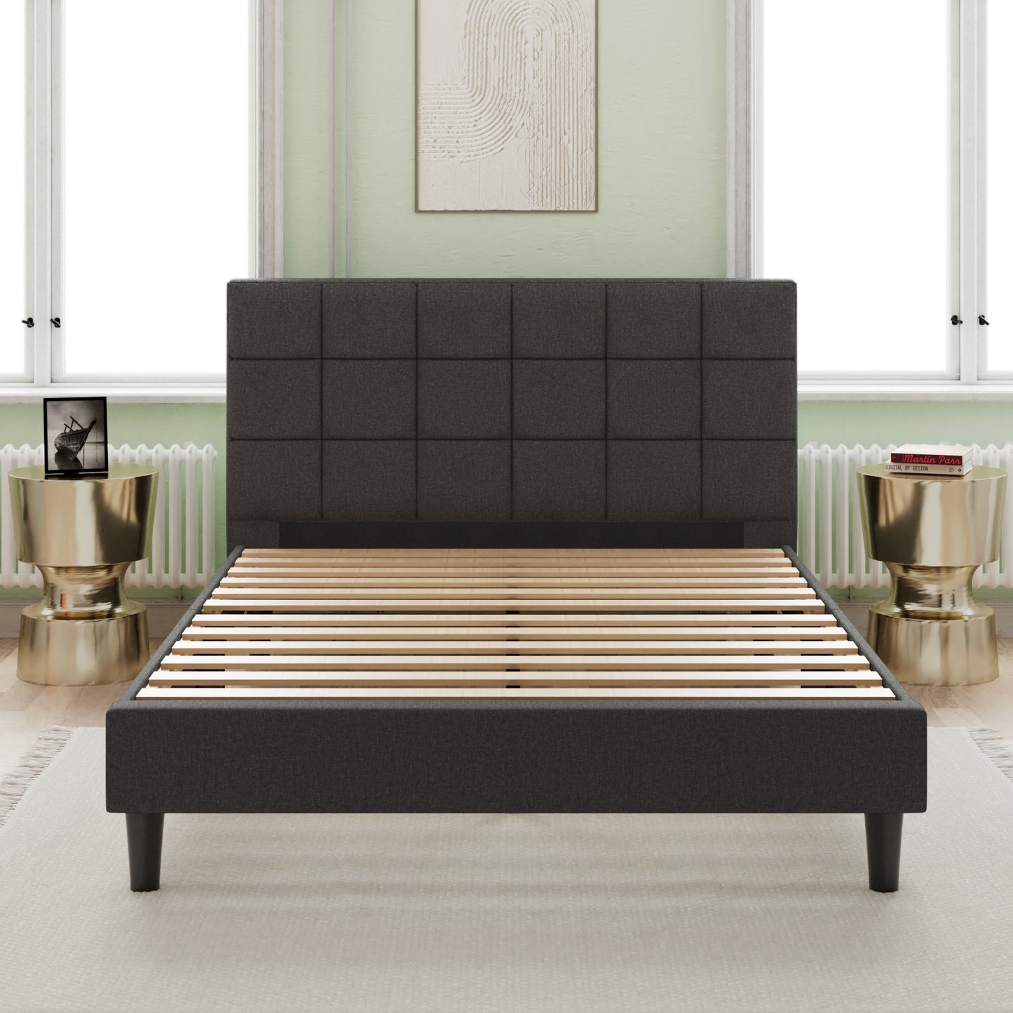 Upholstered Platform Bed Square Stitch - King