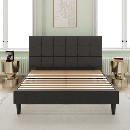 Upholstered Platform Bed Square Stitch - Queen