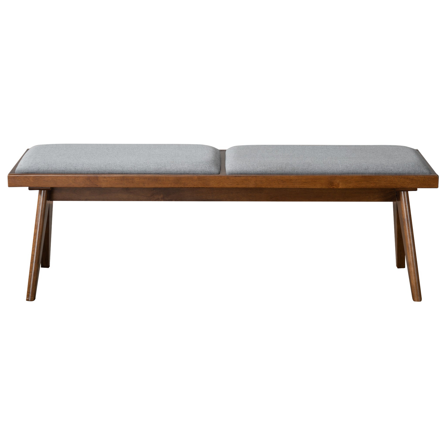 Keira Solid Wood Bench with Grey Fabric Upholstery and Walnut-Colored Legs, 51.18 x 14.17 inches