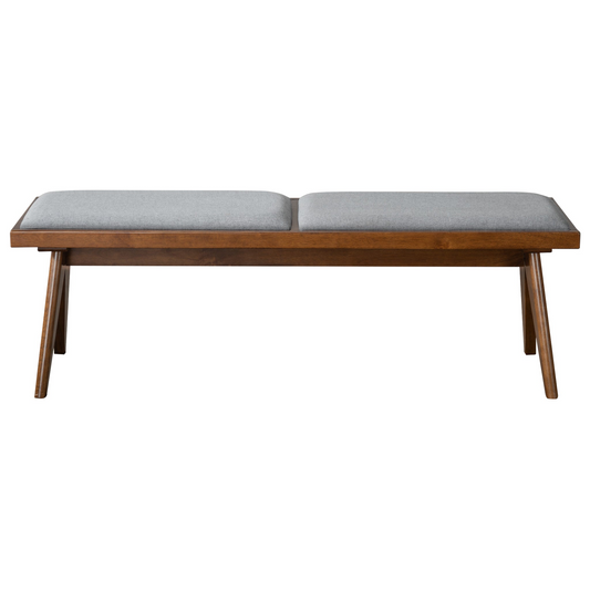 Keira Solid Wood Bench with Grey Fabric Upholstery and Walnut-Colored Legs, 51.18 x 14.17 inches