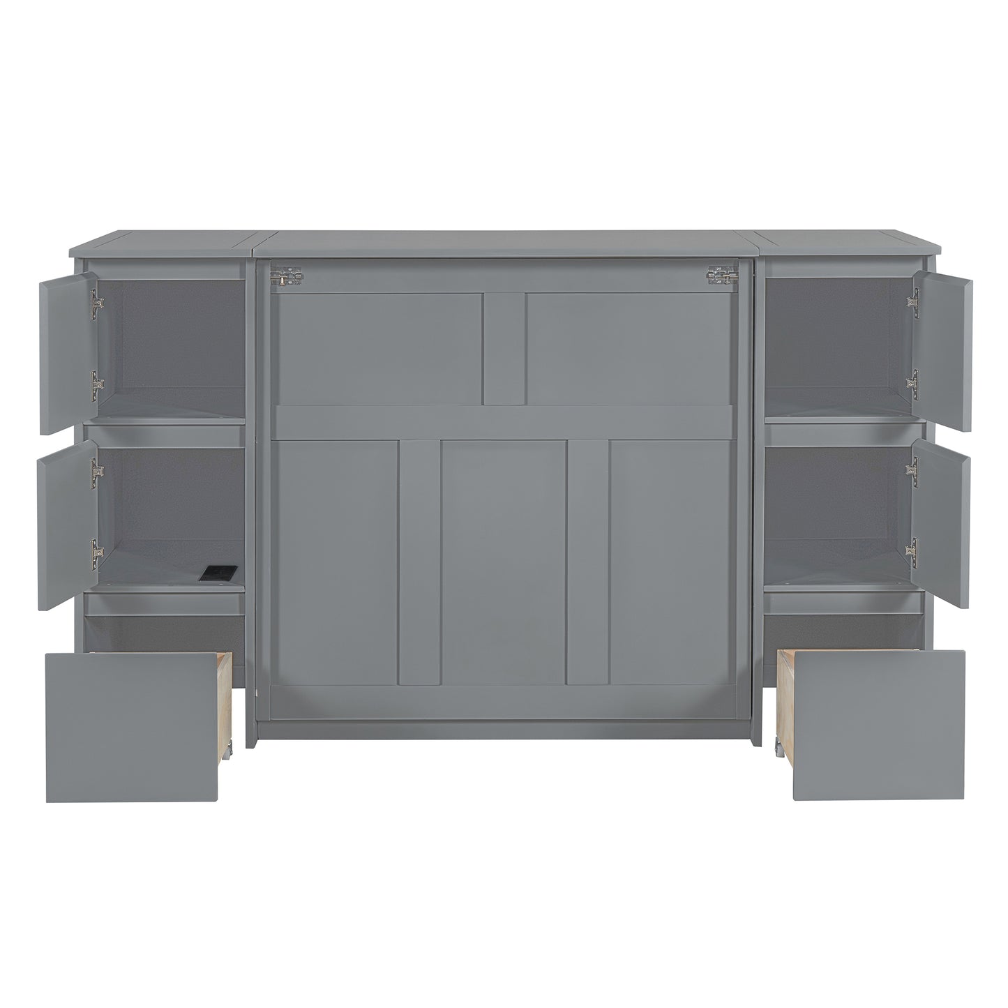 Twin Size Murphy Bed with Drawers, Cabinets and USB Ports,Gray