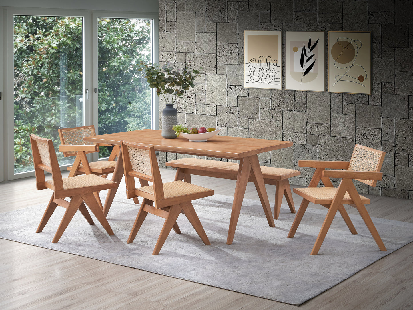 Natural Dining Table with Wooden Leg