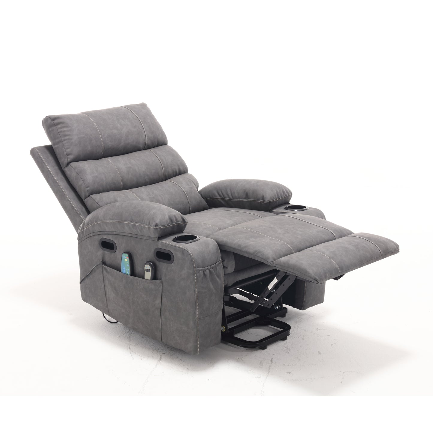 21"seat width,large size Electric Power Lift Recliner Chair Sofa for Elderly, 8 point vibration Massage and lumber heat, Remote Control, Side Pockets and Cup Holders, cozy fabric, overstuffed arm pu