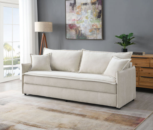 Elisea Beige Fabric Sleeper Sectional Sofa w/ 2 Toss Pillows