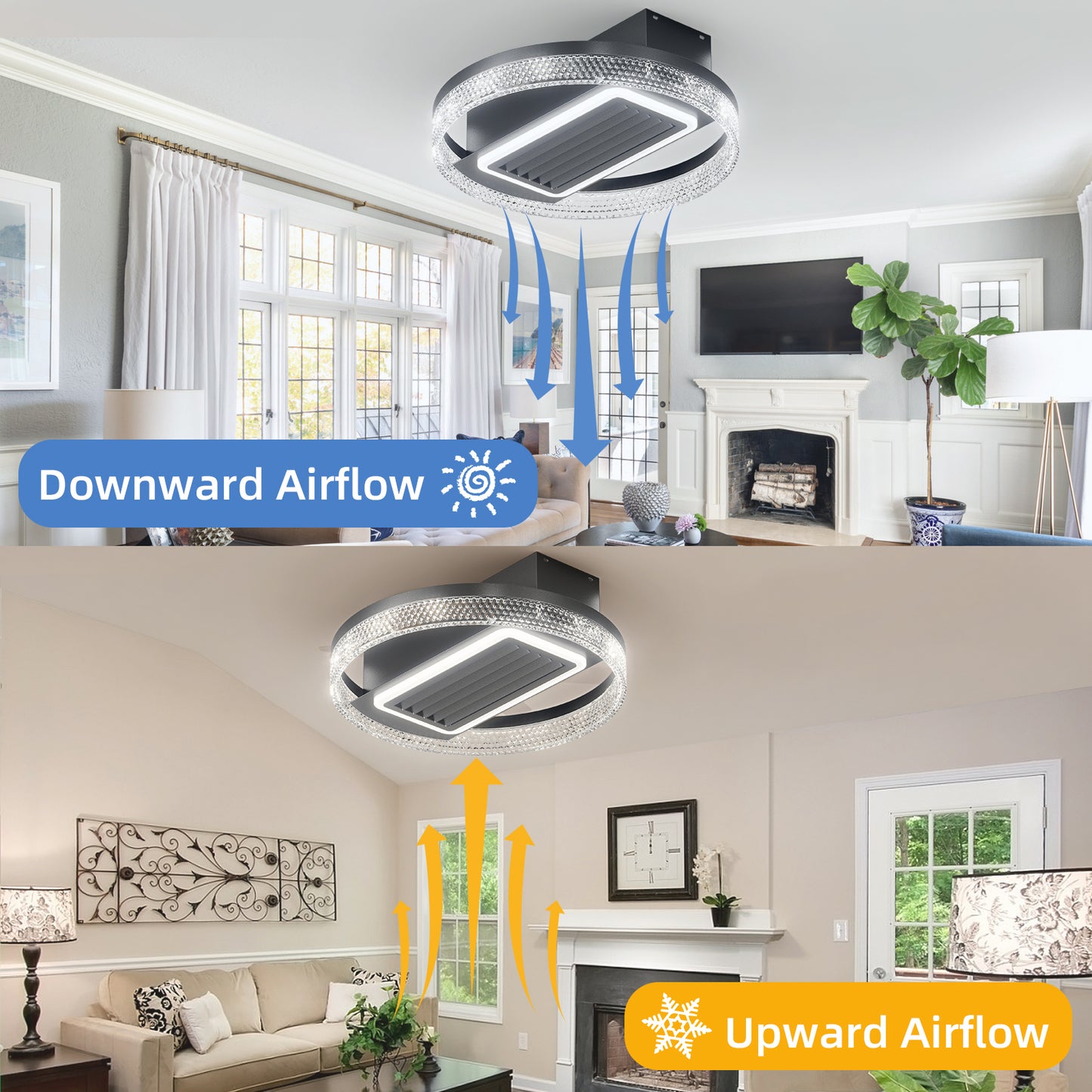 20inch Modern Leafless Ceiling Fan with Remote Control Removable and Washable, Reversible Motor