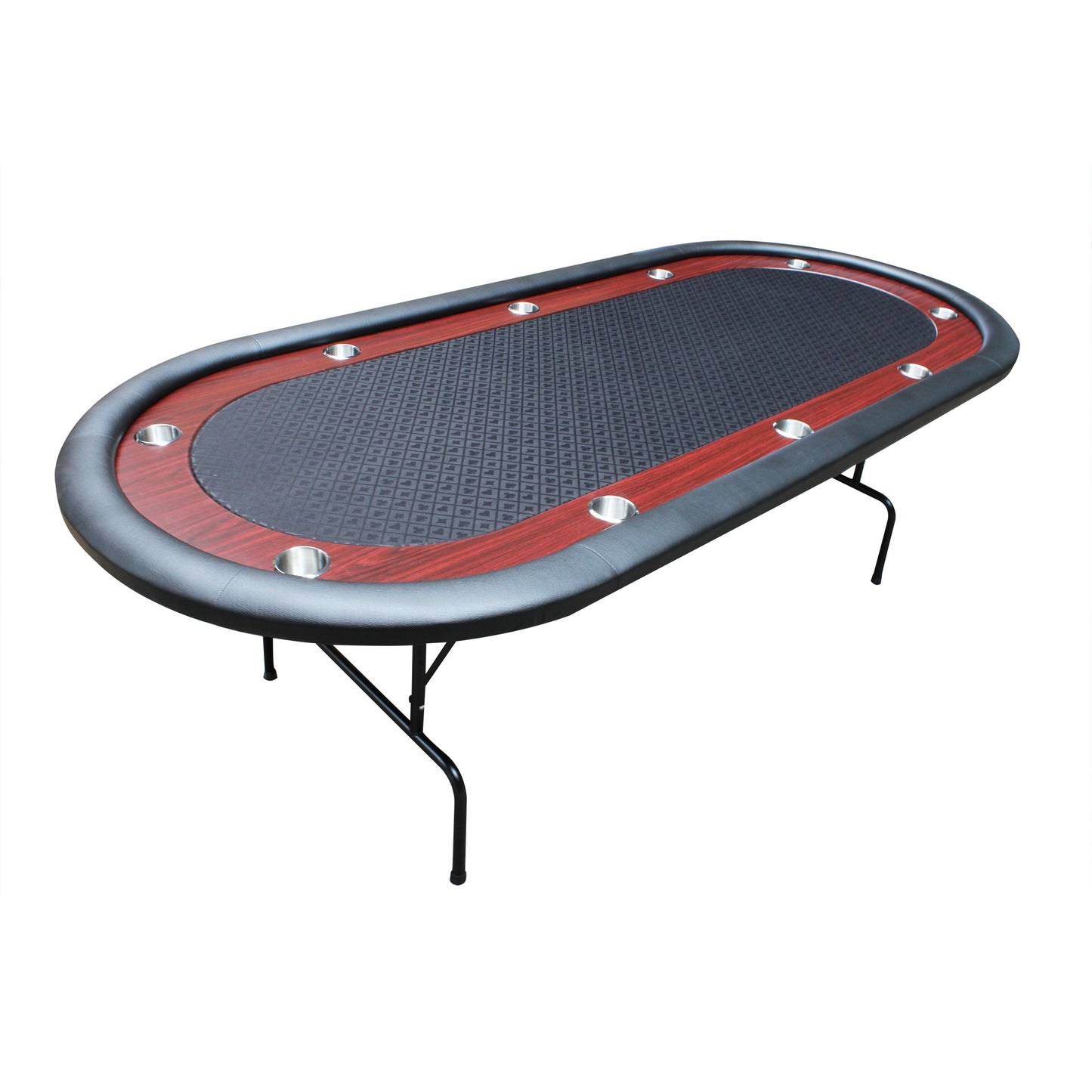 96" Light Series Foldable Poker Table with Wooden Racetrack Felt Stainless Legs Cup Holders Black