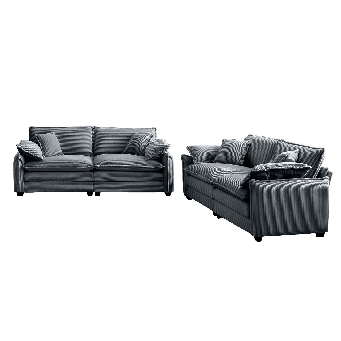 Modern Living Room Sofa Two-Piece Set, Suitable for Living room and Bedroom Sofa Set, Consists of two pieces of 2 Seater Sofa,Grey Corduroy