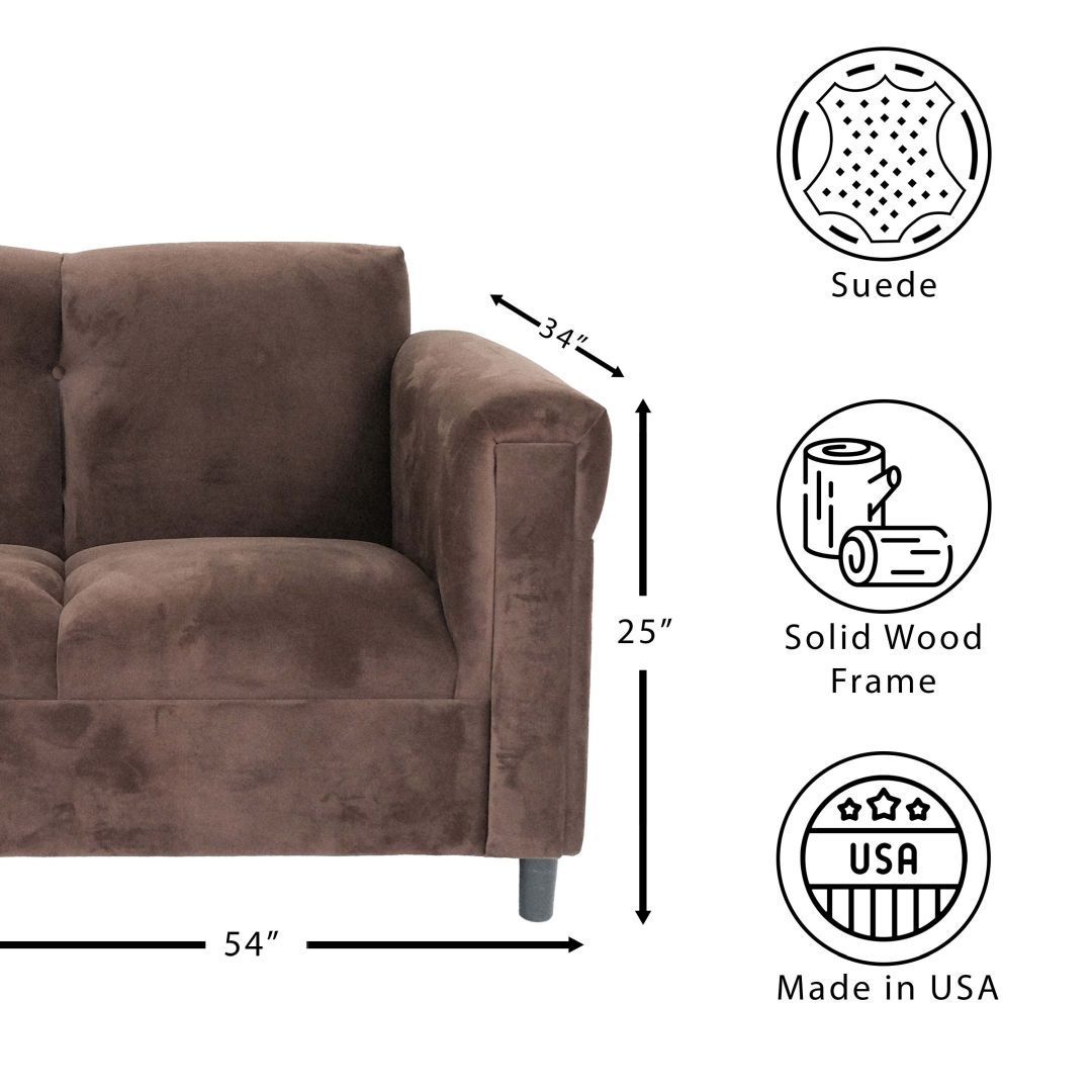 Dark Brown Suede Loveseat Sofa for Living Room, Modern Décor Love Seat Mini Small Couches for Small Spaces and Bedroom with Solid Wood Frame