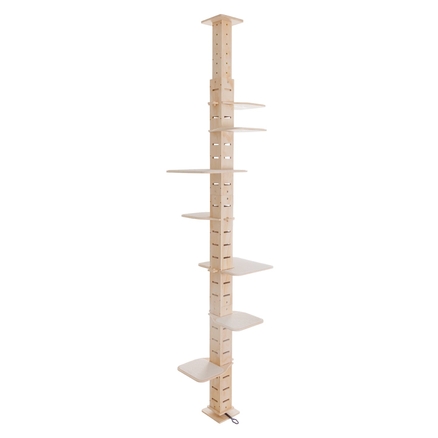 9' Adjustable Height Floor-to-Ceiling Cat Tree, Multi-Level Cat Vertical Cat Condo, Cat Climbing Frame Activity Center with Perching Shelves for Indoor Cats, Natural