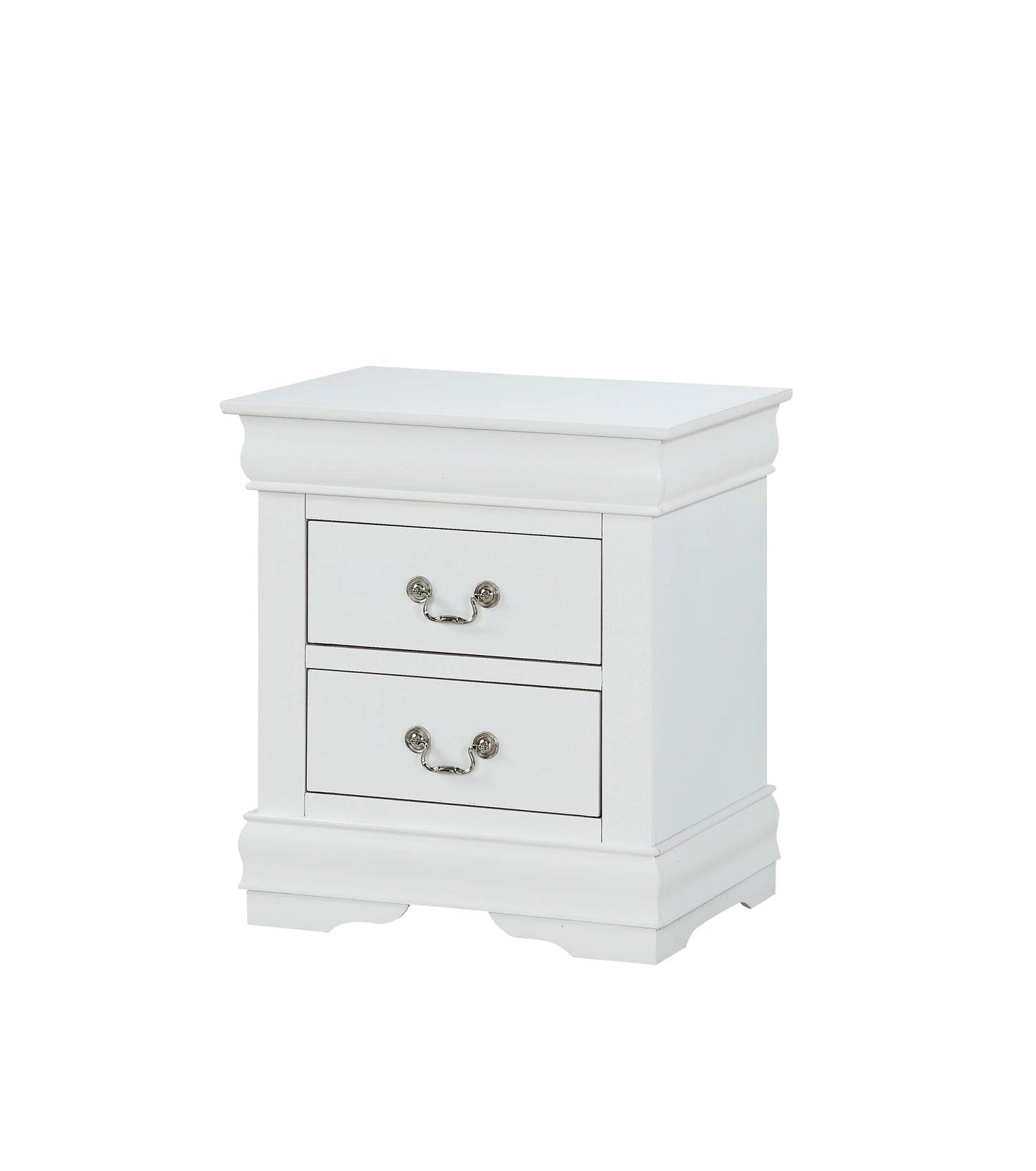 1pc Nightstand White Louis Philippe Solid wood English Dovetail Construction Antique Nickle Hanging Pulls