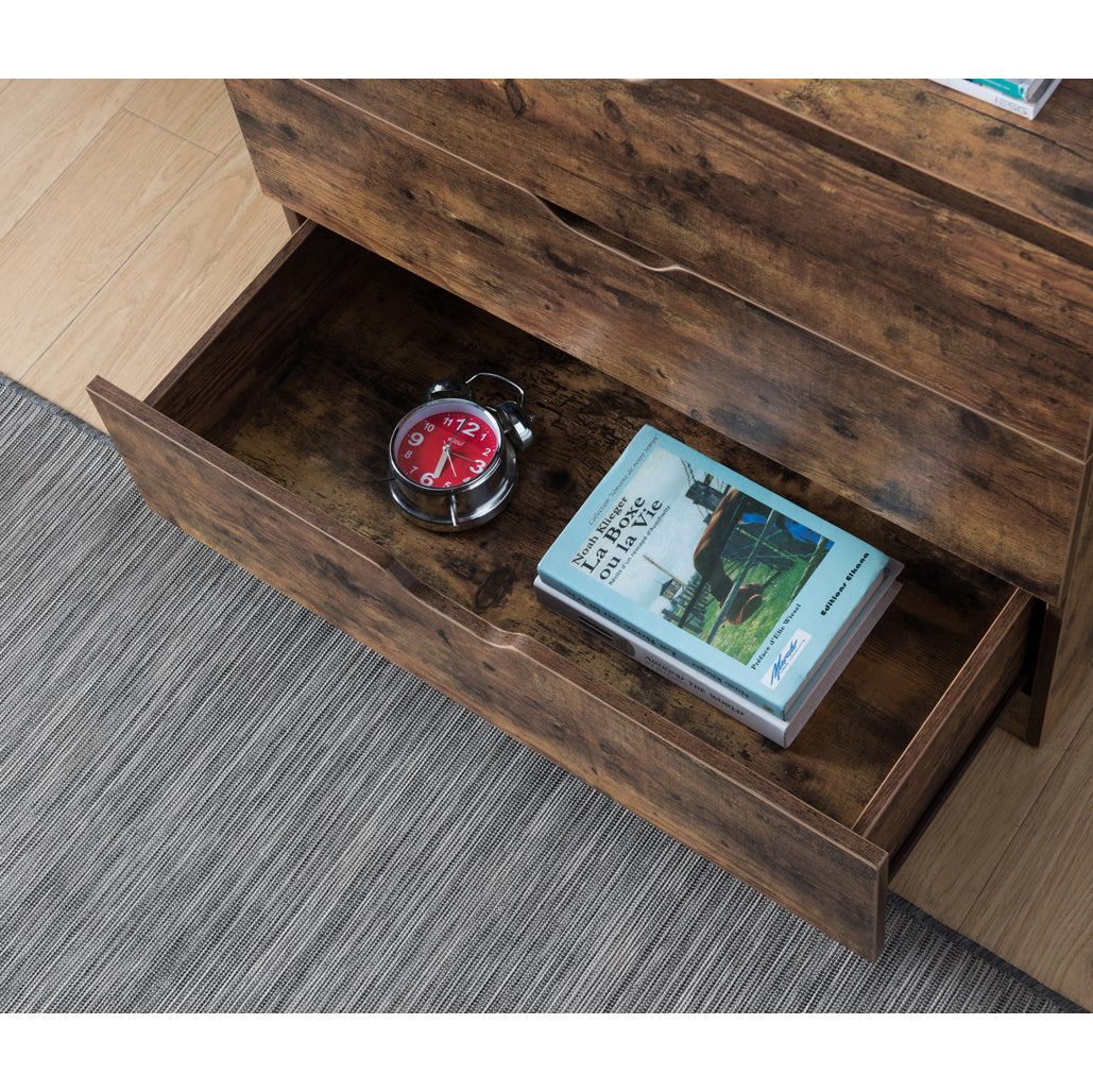 Functional 5 Drawer Chest in Distressed Brown Finish