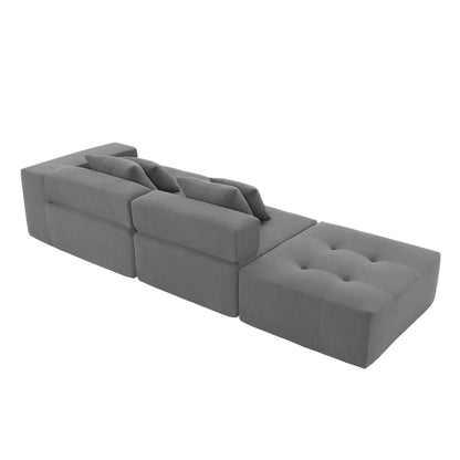 105.5''L Shaped Modular Sectional Sofa,Minimalist Corduroy Floor Couch Set,Convertible Foam-Filled Cloud Compressed Couch for Living Room,3 PC Free Combination,No Assembly Required,3 Colors