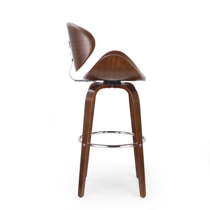 30" Mid-Century Modern Upholstered Swivel Barstool, Walnut + Cognac