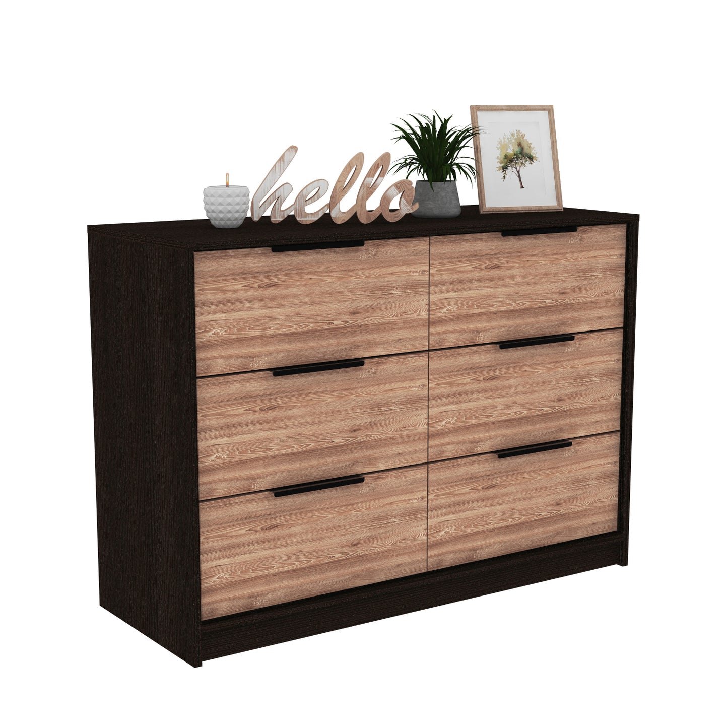 4 Drawers Dresser, Superior Top, Black / Pine