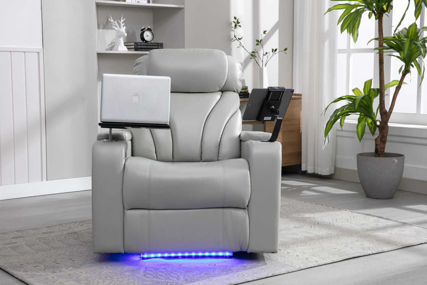 Power Motion Recliner Electric Power Recliner with USB Charging Port, Hidden Arm Storage, Convenient Cup Holder and Bluetooth Speaker, Light Grey(Old Sku:SG000800AAE)