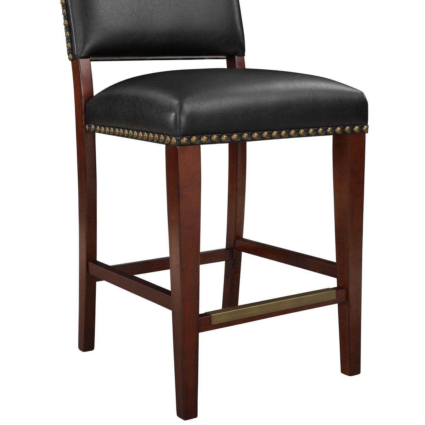 Danbers Stationary Faux Leather Brown Counter Stool with Nail Heads