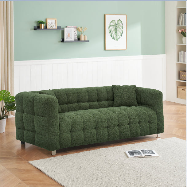 Refreshing Green Teddy Fleece Sofa - 80" Ideal for Living Room or Bedroom, Comes with Two Throw Pillows and Sturdy Hardware Foot Support