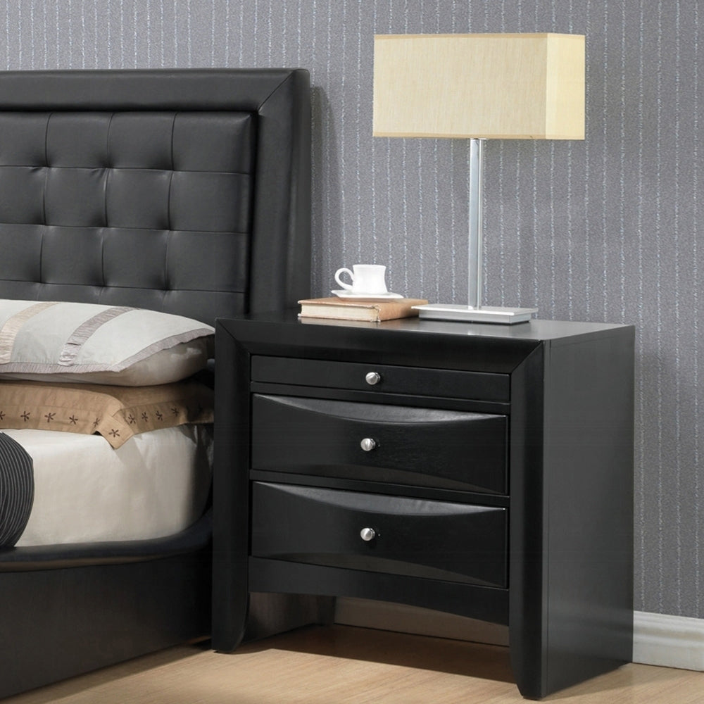 Black 2-Drawer Nightstand with Tray