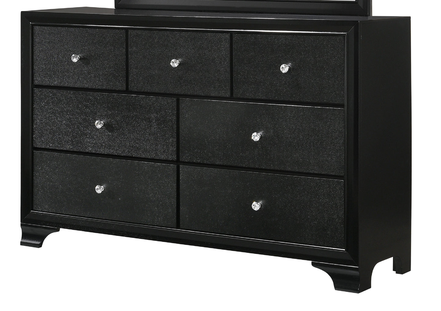 1pc Modern Glam Style Black Finish Glam Seven Drawer Dresser Embossed Crocodile Pattern Wooden Bedroom Furniture