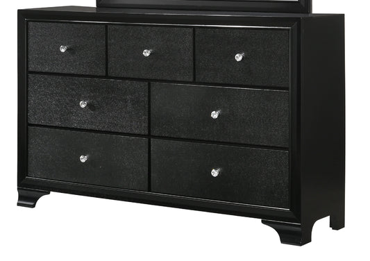 1pc Modern Glam Style Black Finish Glam Seven Drawer Dresser Embossed Crocodile Pattern Wooden Bedroom Furniture