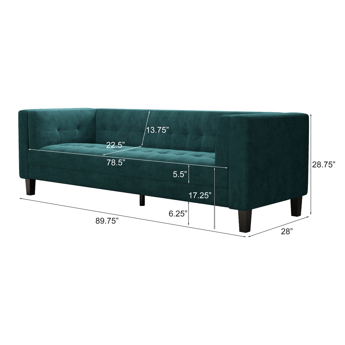 3-Seater Sofa, Upholstered Tufted Coach, Velvet Sofa, Green