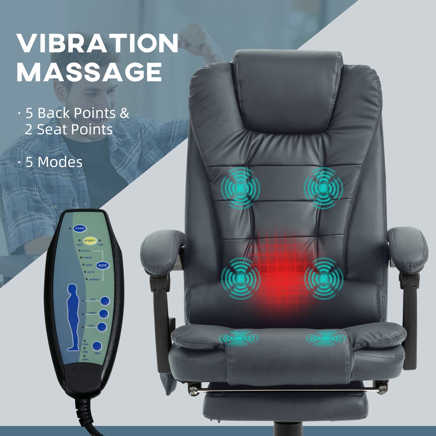 Vinsetto 7-Point Vibrating Massage Office Chair with Reclining Back, Blue