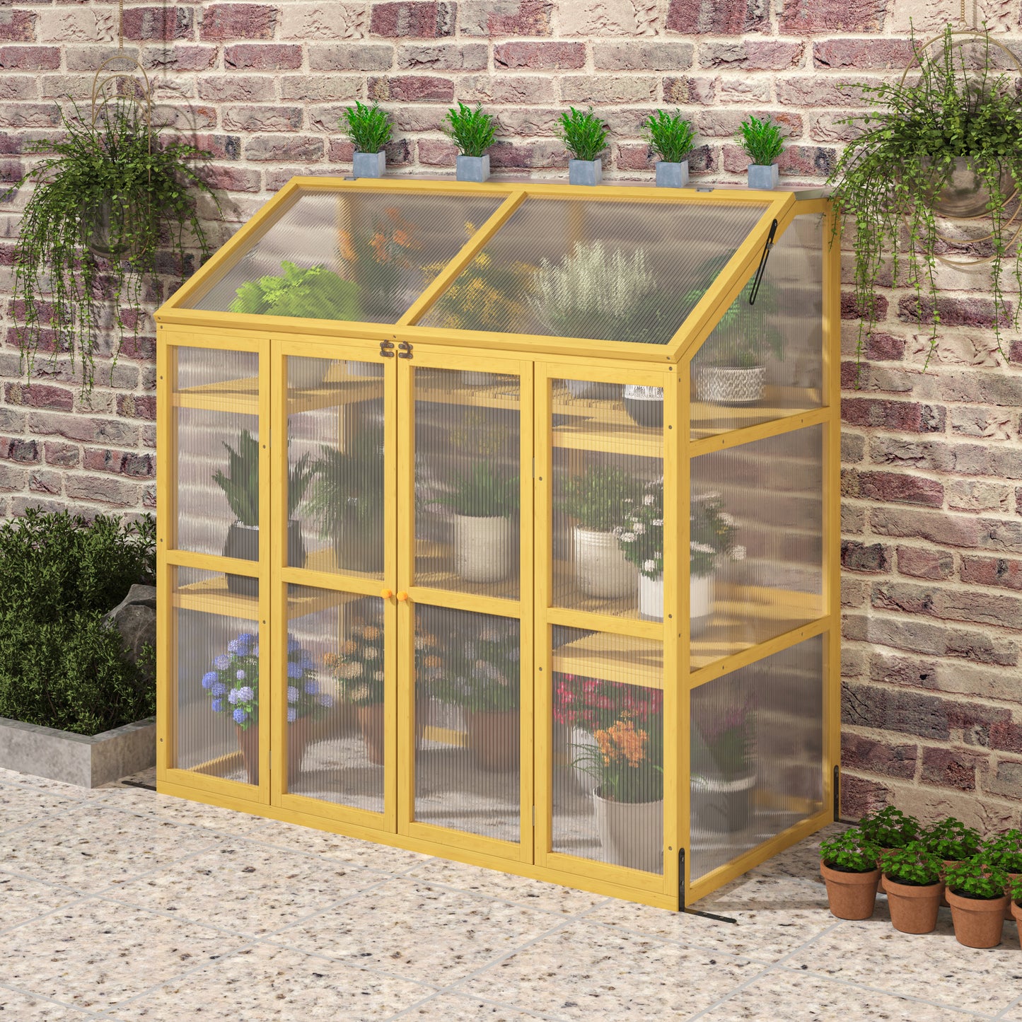 Greenhouse, Wooden Greenhouse Polycarbonate Garden Shed for Plants,Wooden Garden Greenhouse,Greenhouse Wooden Cold Frame Greenhouse,Keep Plant Warm Enough