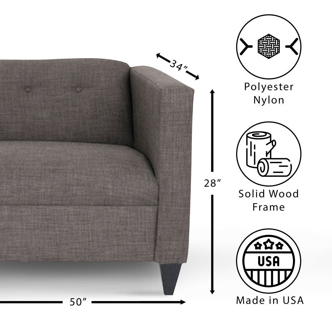 Loveseat Sofa for Living Room, Modern Décor Love Seat Mini Small Couches for Small Spaces and Bedroom with Solid Wood Frame (Marlow Asphalt, Polyester Nylon)