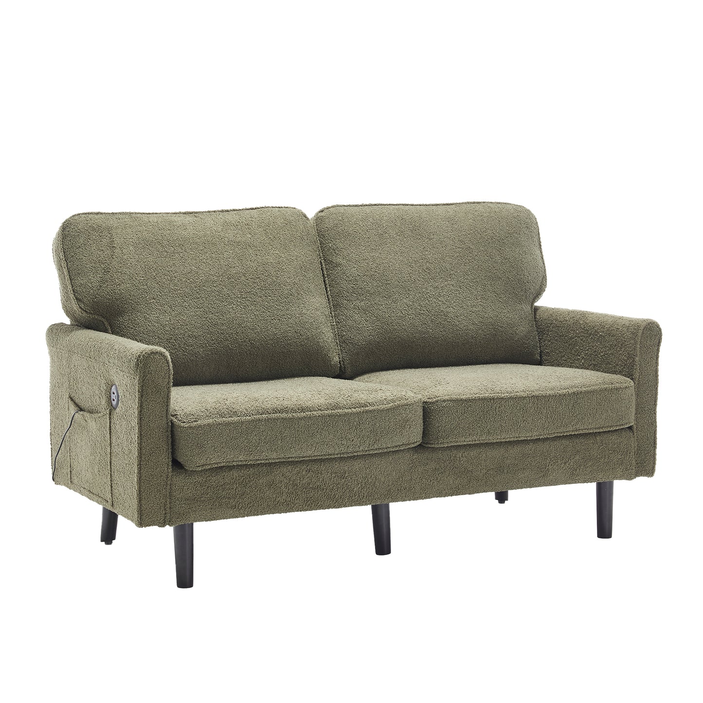 COOLMORE Loveseat Sofa, Mid Century Modern Love Seat, 2 Seater Sofa Couches for Living Room, Small Couch with USB & Removable Pillow Cover, Comfy Couch for Bedroom, Apartment (Green)