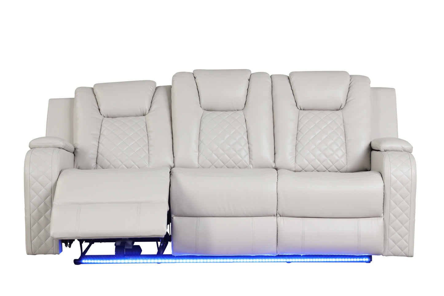 LED & Power Reclining Sofa Made With Faux Leather in Ice