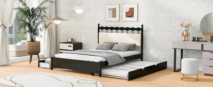 Queen Size Wooden Storage Platform Bed, with 2 Big Drawers, T Size Trundle ,Espresso